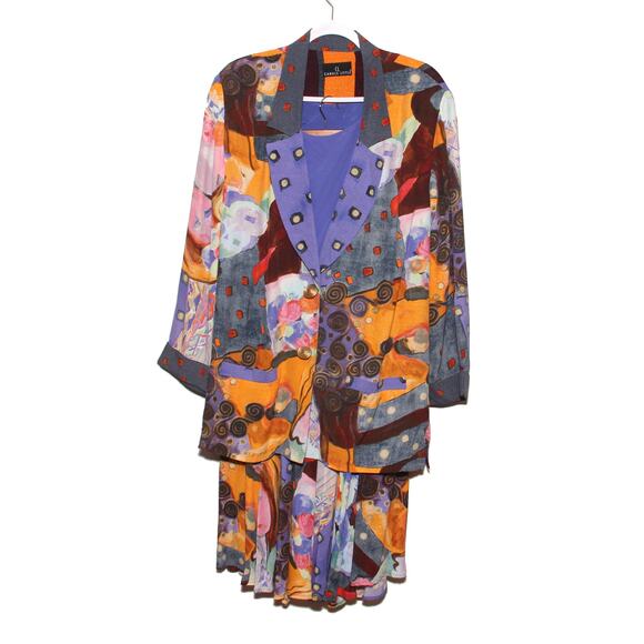 Vintage 90s Carole Little Abstract Print Skirt Set No Size Tag - Picture 1 of 15